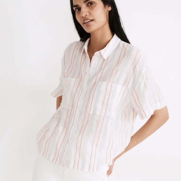 Madewell Beachside Seersucker Delmar Stripe Button Down Shirt (Small) - Picture 1 of 7